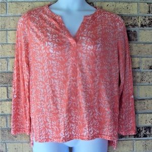 RXB Brand Womens Size L Coral Roll Tab Sleeves Semi Sheer